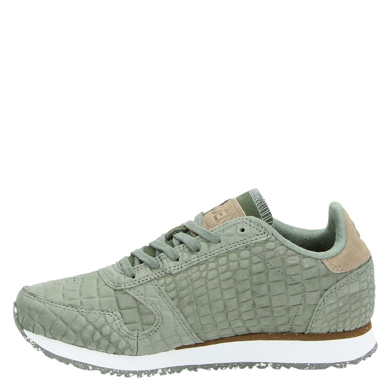 Woden Ydun Croco II leren sneakers crocoprint groen - Schoenen.nl