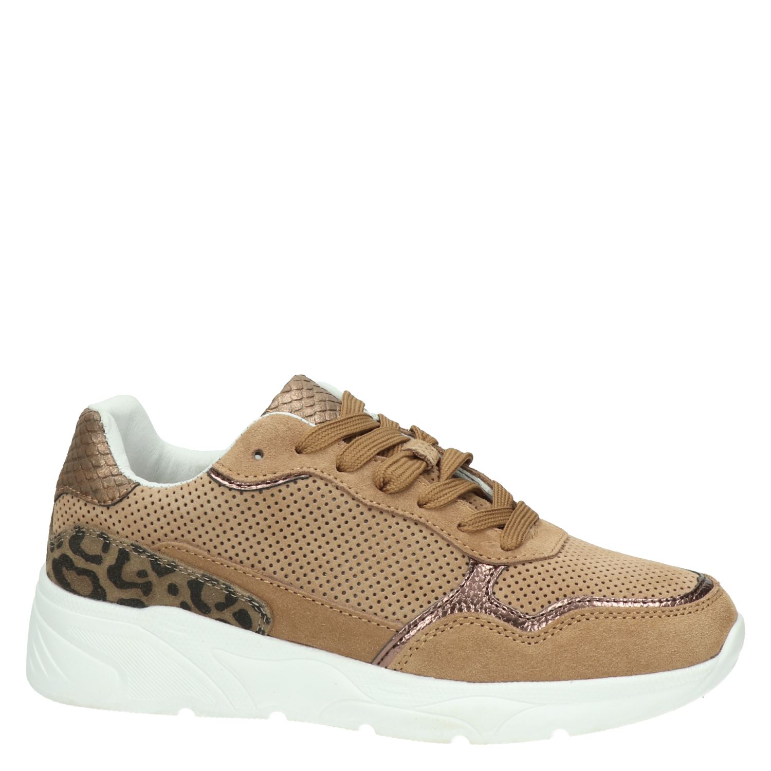 Nelson - Lage sneakers voor dames - Cognac - Nelson.nl