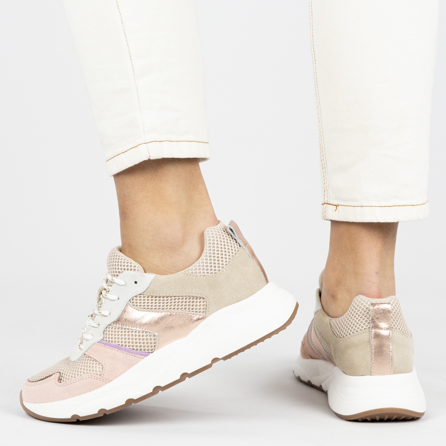 Nelson - Dad Sneakers voor dames - Beige - Nelson.nl