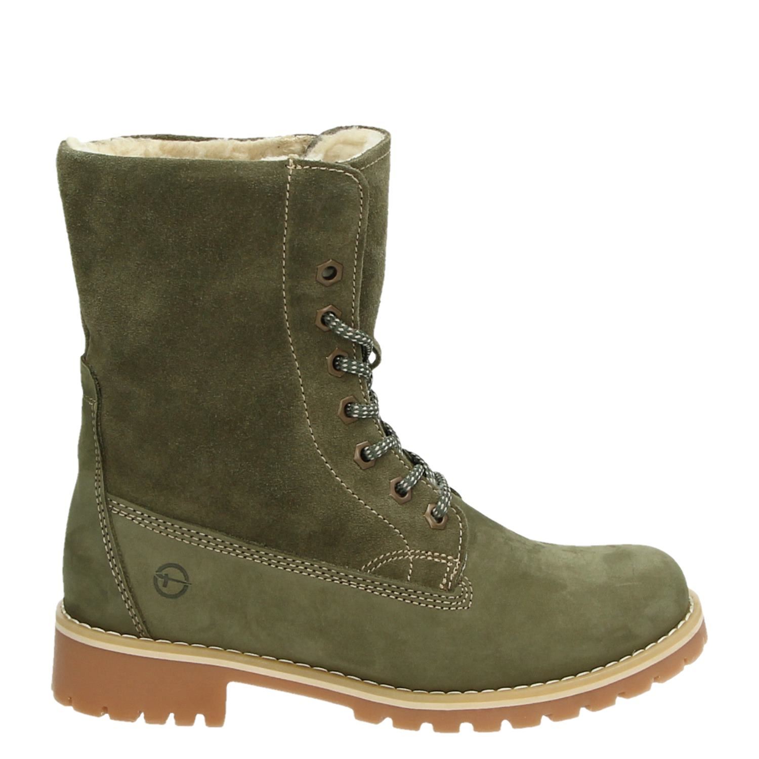 Tamaris - Veterboots voor dames - Groen - Nelson.nl