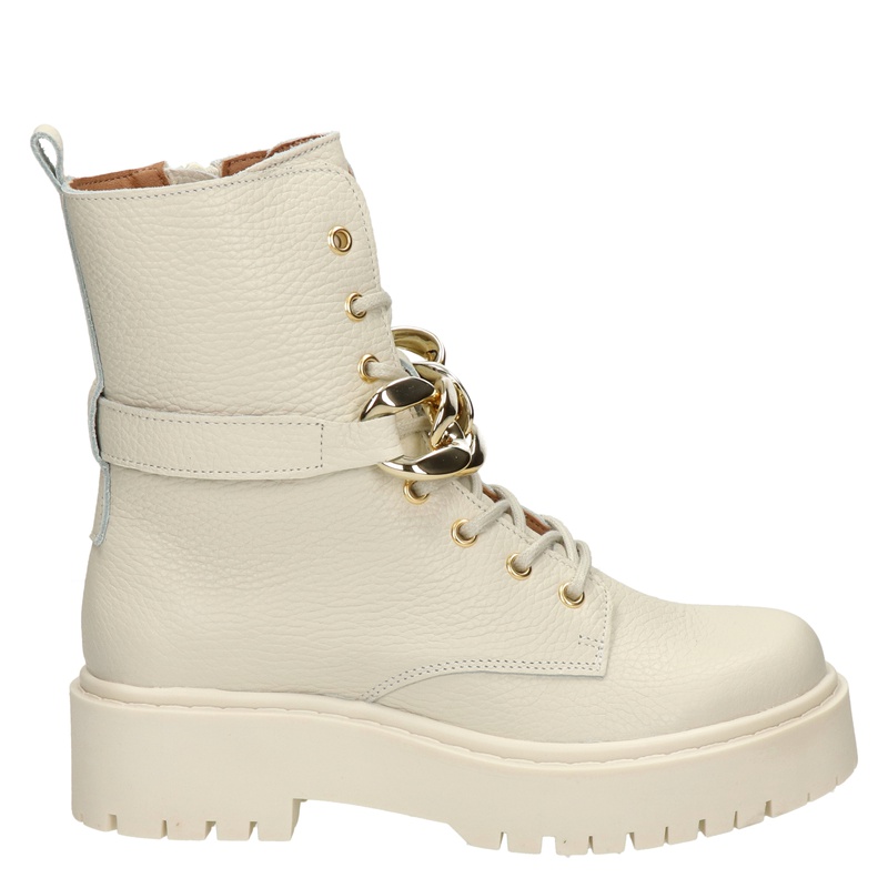 Nelson leren veterboots met ketting off white - Schoenen.nl