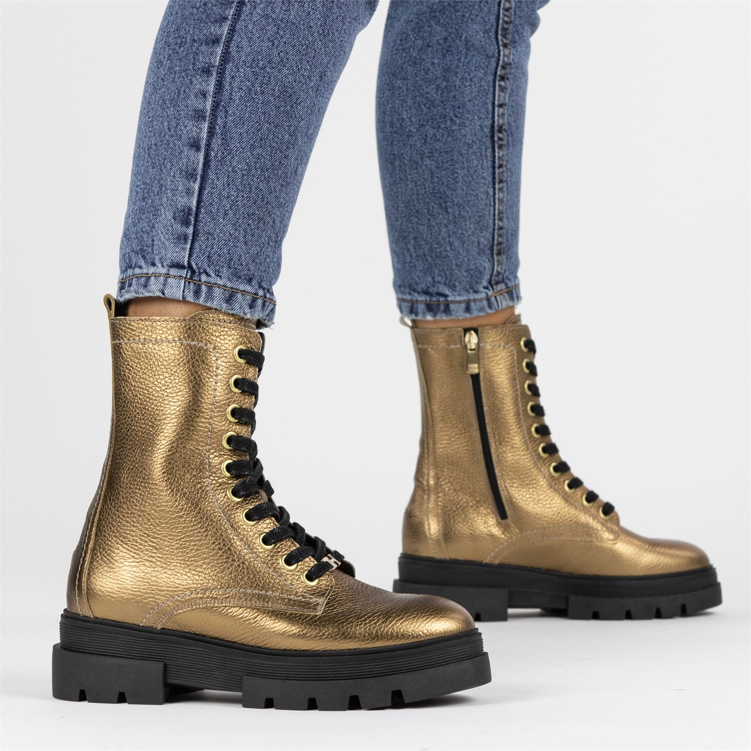 Tommy Hilfiger Sport - Veterboots voor dames - Brons - Nelson.nl