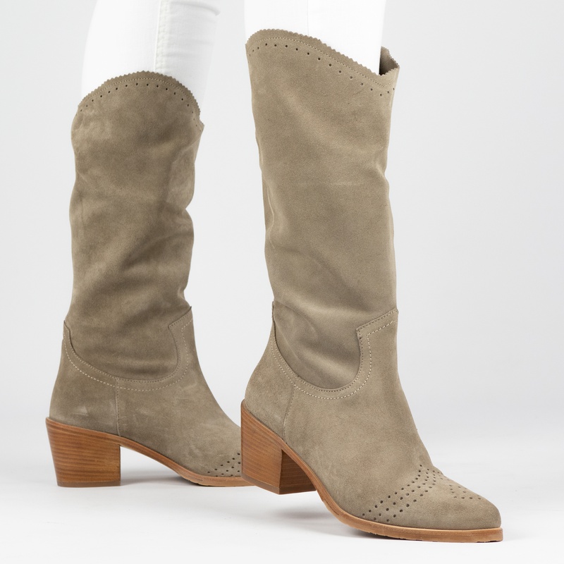 Fred de la Bretoniere - Cowboylaarzen voor dames - Taupe - Nelson.nl