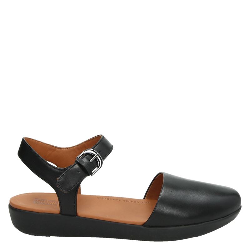 Fitflop Cova 2 Leather Ballet sandalen zwart - Damesschoenen.nl