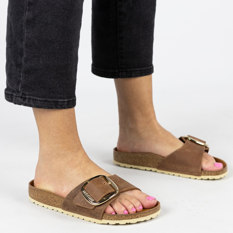 Birkenstock Madrid Big Buckle - Slippers voor dames - Cognac - Nelson.nl