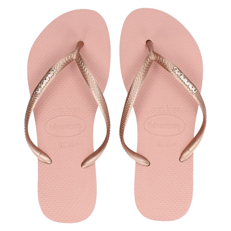 Havaianas Slim Logo Metallic Slippers Rose Goud havaianas kopen in de aanbieding