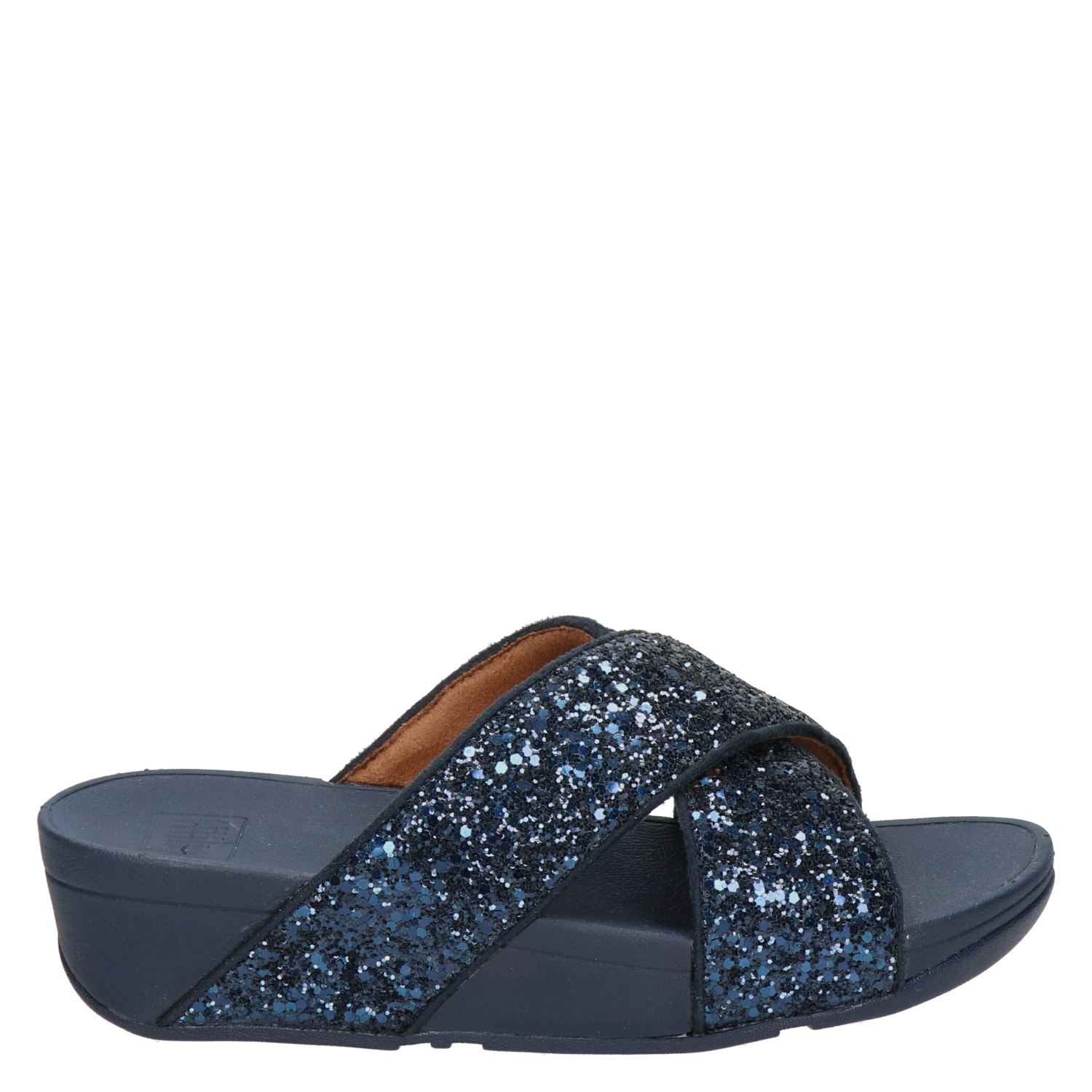 Fitflop™ Dames Slippers Blauw glitter kruisband slipper | Van den Assem